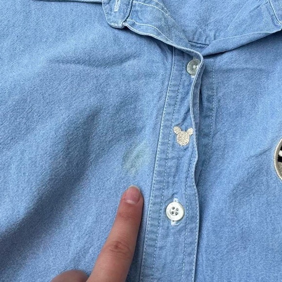 light blue denim sleeveless mickey mouse american flag patched blouse - Picture 4 of 6